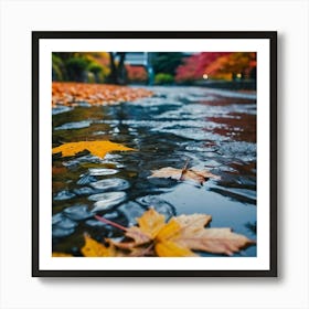 Autumn Leaves In A Puddle Art Print