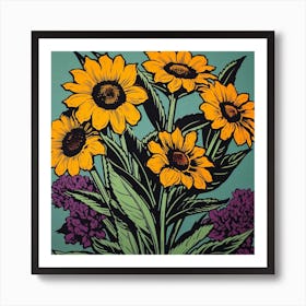 Black Eyed Susan 1 Pop Art Illustration Square Art Print