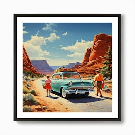 90's car, A Classic 1960s Family Road Trip Scene art print 10 Art Print