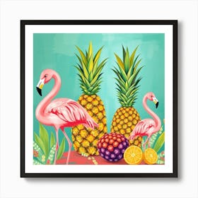 Flamingos And Pineapples Art Print