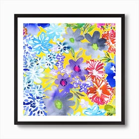 Watercolor Flowers On A Yellow Background N.o 2 Art Print