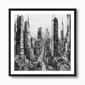 Pen And Ink Drawing Of A Cityscape (3) Art Print