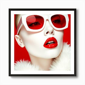 Beautiful Woman In Red Sunglasses1 Art Print