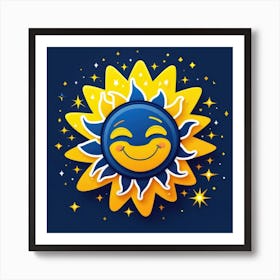 Lovely smiling sun on a blue gradient background 76 Art Print