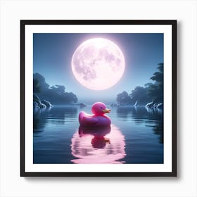 Pink Rubber Duck On A Serene Lake Art Print