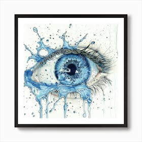 Blue Eye Water Splashes Crying Art Print