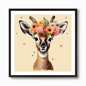 Floral Baby Antelope Nursery Illustration (30) Art Print