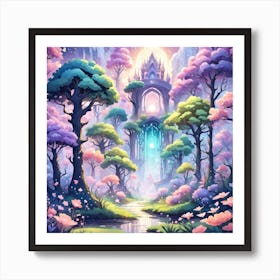 A Fantasy Forest With Twinkling Stars In Pastel Tone Square Composition 228 Art Print