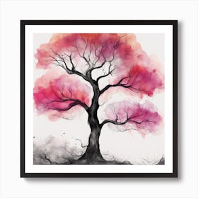 Beguiling Watercolor Painting, Watercolor Texture, A Tree, In The Style Of Anime Art, Mustard Hot Pi Art Print