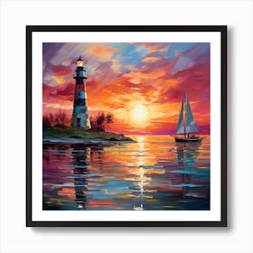 Sunset Lighthouse Art Print