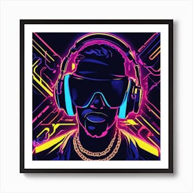 Neon Man With Headphones 2 Art Print