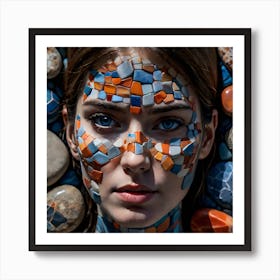 A Close Up Picture Of A Beautiful Woman Superimposed By A Collection Of Variously Sized Stones Art Print