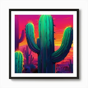 Cactus At Sunset Art Print