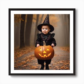 Little Witch In A Pumpkin Costume Art Print
