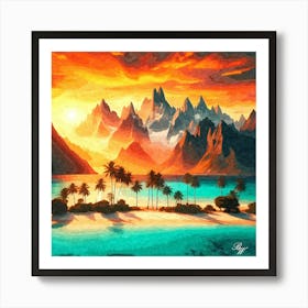 Oil Texture Tropical Beach At Sunset 2 1 Art Print