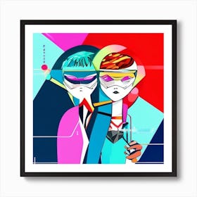 Two People In Colorful Outfits Art Print