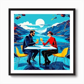 Couple Having Dinner In The Mountains Art Print