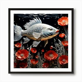 Fish With Poppies Art Print