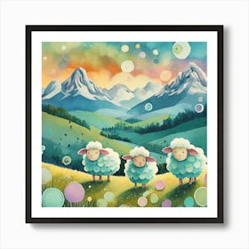 Three Sheep In The Mountains Art Print