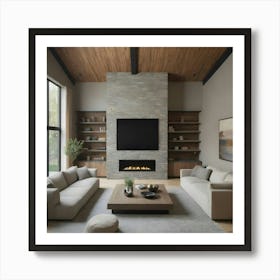 Modern Living Room With Fireplace 7 Art Print