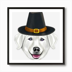 Kuvaszok Wearing Pilgrim Hat Thanksgiving Art Print