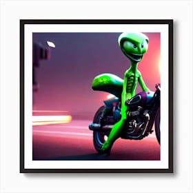 Alien On A Motorcycle 1 Art Print