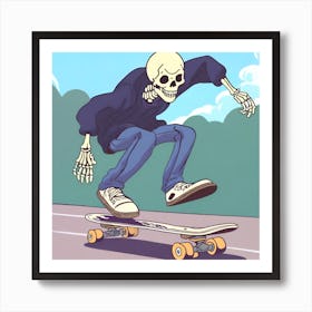 Skeleton Skateboarding Art Print