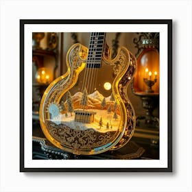 Guitar Snow Village Art Print