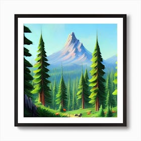 Path To The Mountains trees pines forest 8 Art Print