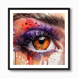 Chromatic Fusion Studio Canvas Art Prints - Watercolor Woman Eye I ( People > Body > Eyes art) - 37x37 in