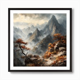 Chinese Mountains Landscape Painting (58) Art Print