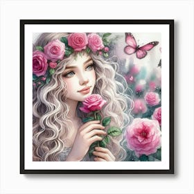 Girl With Roses 3 Art Print