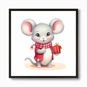 Cute Mouse With Gift Art Print