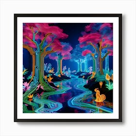 A Neon Lit Jungle With Glowing Flora And Fauna 2c Where The Trees Are Circuit Boards And The Rivers Flow With Liquid Light 5 Affiche