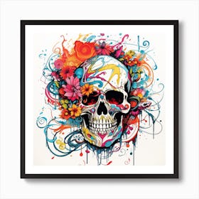 Abstract Colorful Skull Splash Vibrant Paint Art Print