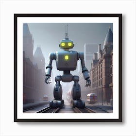 Robot On Train Tracks Art Print