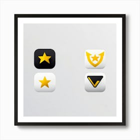 Collection Of Bright 5 Star Feedback Symbols Modern White And Gold Isolated Shiny Elements Black (4) Art Print