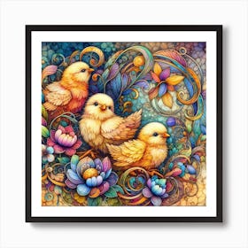 Colorful Chicks Art Print