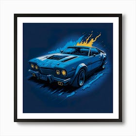 Car Blue Artwork Of Graphic Design Flat (57) Art Print