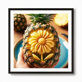 Pineapple With A Flower 2 Art Print