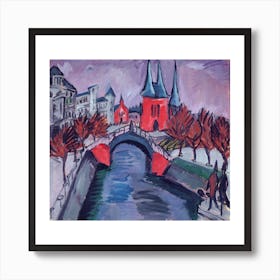 Red Elisabeth Riverbank Berlin Art Print