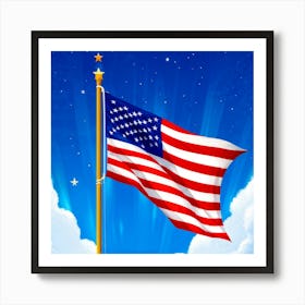 American Flag Unfurled Against A Clear Blue Sky Stars Centered Stripes Flowing Gracefully Overlai (6) Art Print