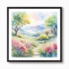 Watercolor Landscape Painting Art Print