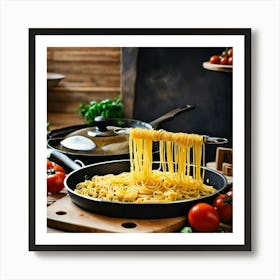 A Pot Of Boiling Pasta On A Stove In The Middle Of (3) 1 Art Print