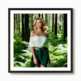 Model Female Woods Forest Nature Fashion Beauty Portrait Trees Greenery Wilderness Outdoo (15) Art Print