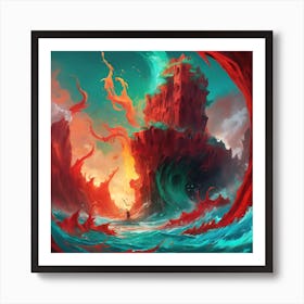 Dance of Titans on a Canvas of Broken Reality Art Print