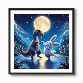 Dinosaur And Bunny Art Print