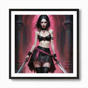 Gothic Girl With Swords 1 Art Print