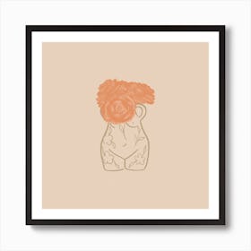 Curvy Vase Lady With Flower Square Art Print