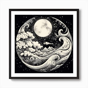 Moon And Waves 25 Art Print